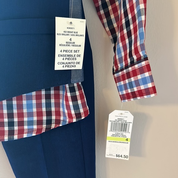 Boys 4 piece set ensemble,  Blue vest and pants and checkered shirt Nautica - Picture 3 of 7